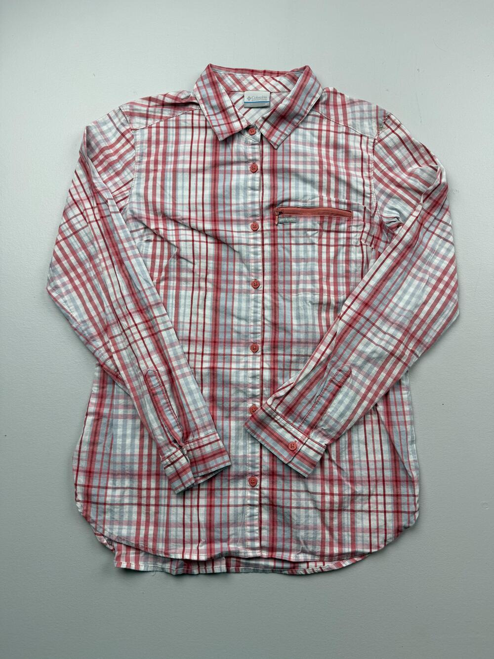 Columbia Button Up Shirt Womens M Red Plaid Collared Long Sleeve Woven Top